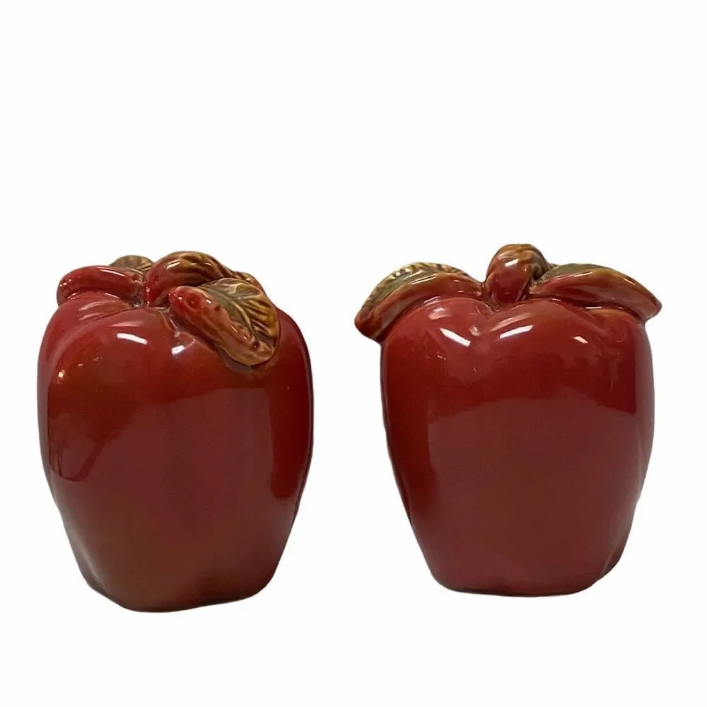 Vintage Red Apple Ceramic Salt & Pepper Shakers